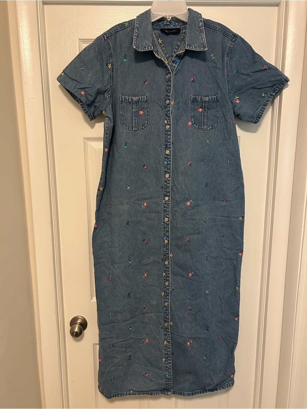 Women Embroidered Denim Shirt Dress - Blue brand Denim & Co . size 12-14 long
